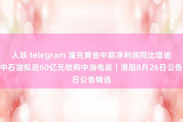 人妖 telegram 潼关黄金中期净利润同比增逾5倍 中石油拟近60亿元收购中油电能｜港股8月26日公告精选